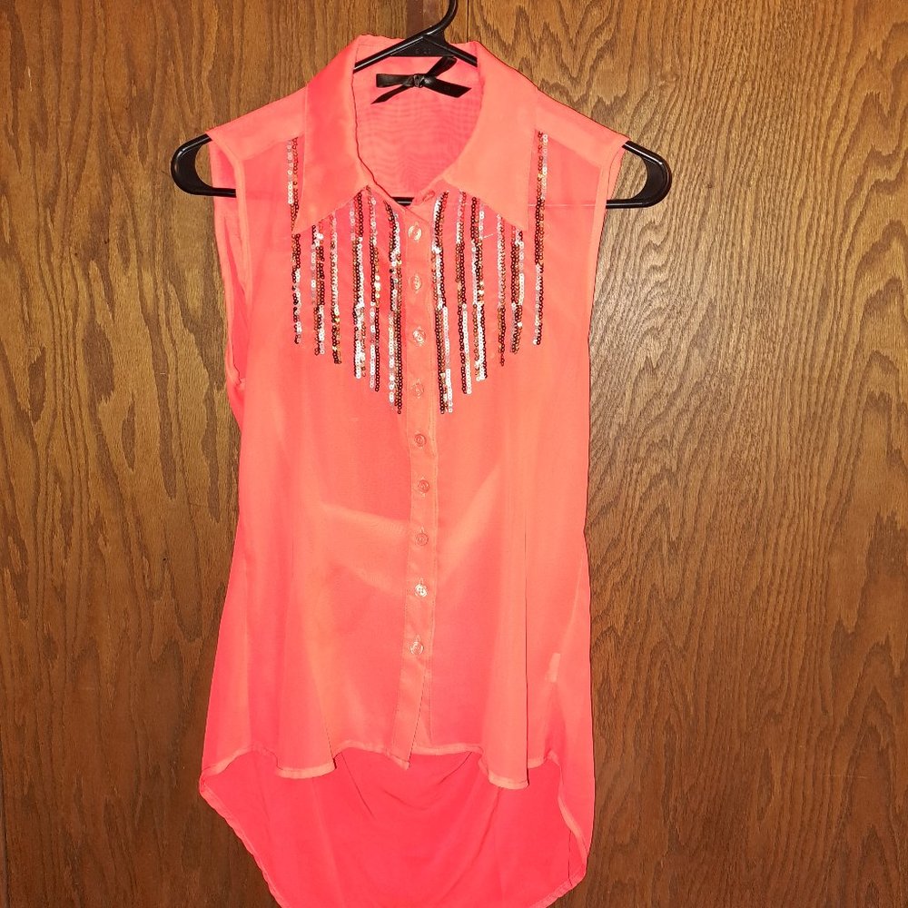 Ali Kris High-Low Open Back Button Shiny Blouse Size Small